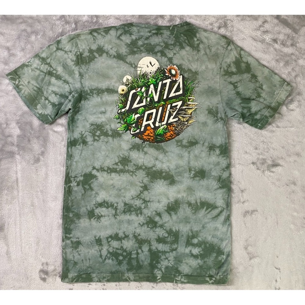 Santa Cruz T-Shirt Mens Small Green Tie-Dye Frog Mushroom Graphic Skate Tee